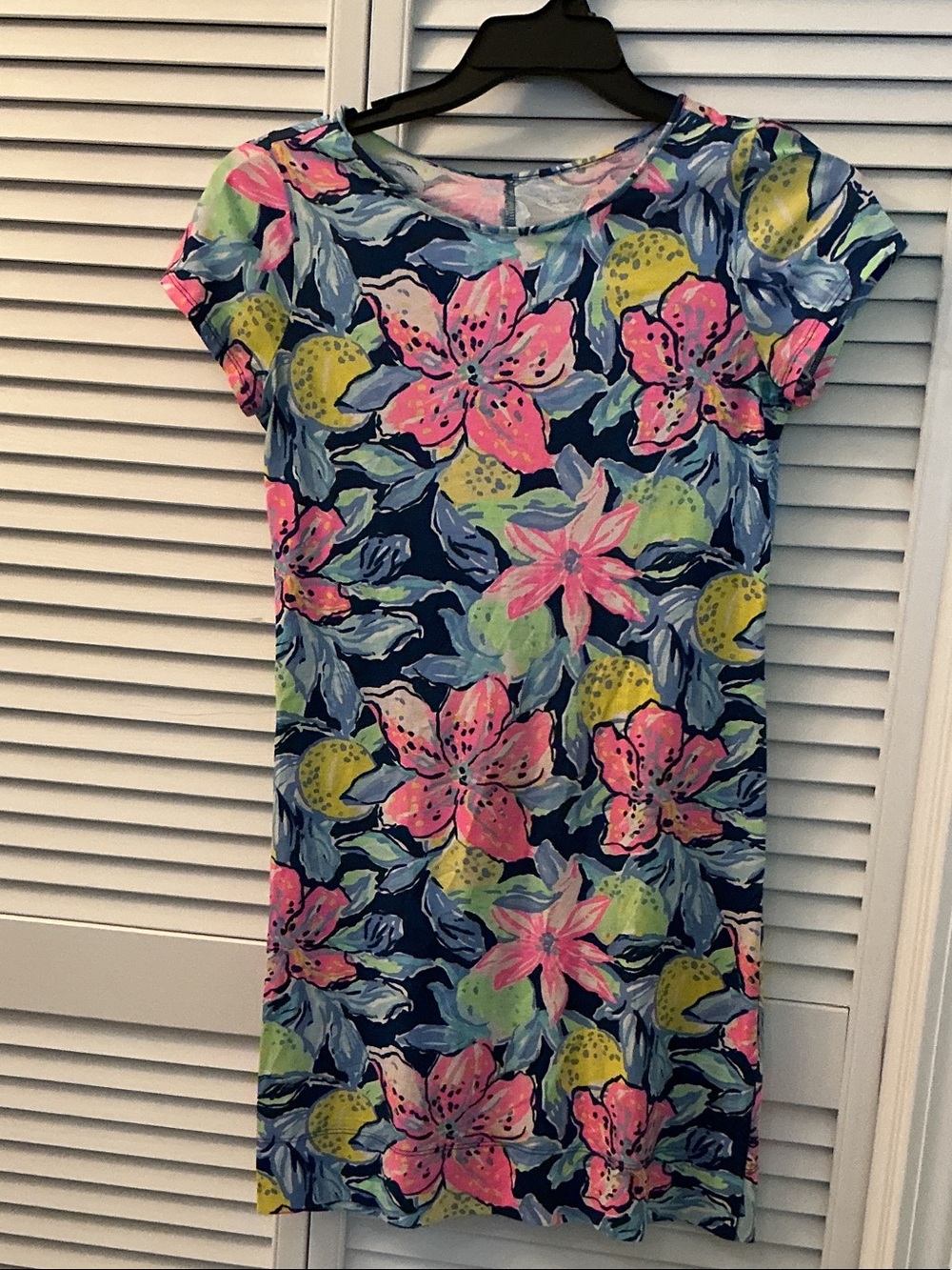 Lilly Pulitzer Navy Floral Short-Sleeve Dress with Pink and Lime Accents